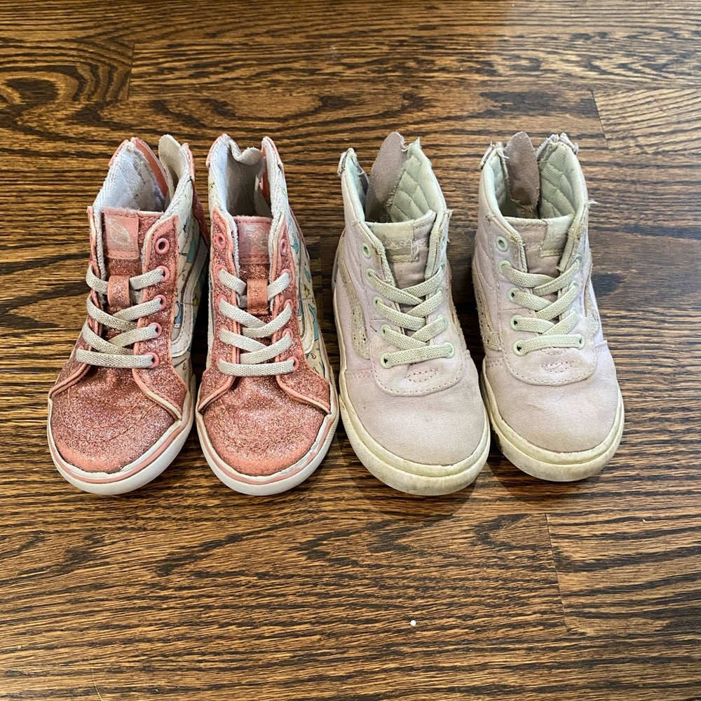 Vans Kids Pink glitter sea high tops zip back T7